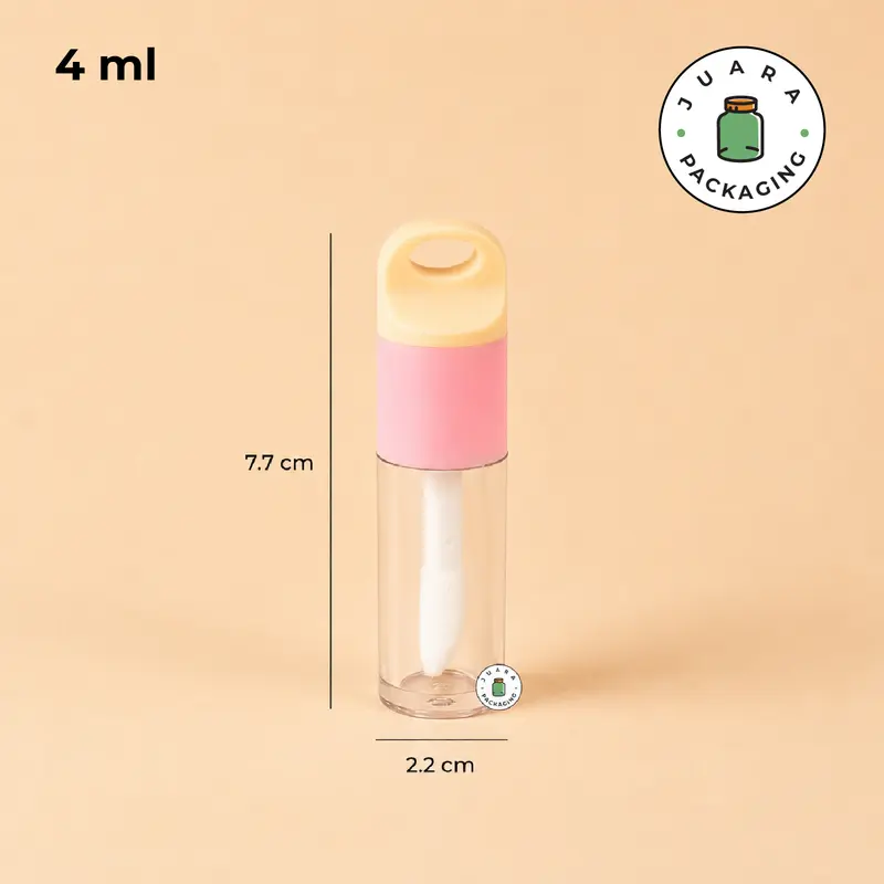 Wadah Lipcare Acrylic 4ml 6ml dengan Tutup Handle & Aplikator Doe Foot – Botol Kosmetik Bulat Miring untuk Lipgloss, Lip Serum, Lipbalm, Liquid Lipstick, Refill Lip Product