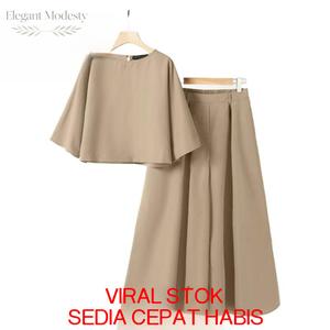 Set 2pc Wanita Premium Gaya Vintaj Atasan Leher O Lengan Tanglung Pinggang Bergetah Set Seluar Kaki Lebar Sesuai untuk Musim Luruh dan Musim Panas Pakaian Fesyen Baju Kurung Modern Cheongsam Kebaya Jubah dengan Poket Sisi Moden Anabia Batwing Sulam Tangan