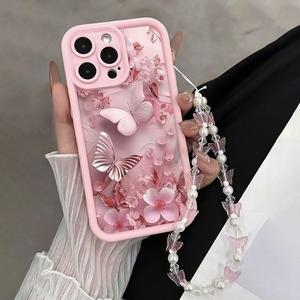 Funda para celular con patrón de mariposa y cordón de moda, cubierta protectora a prueba de golpes para iPhone 11-17 Pro Max, accesorios elegantes para Apple