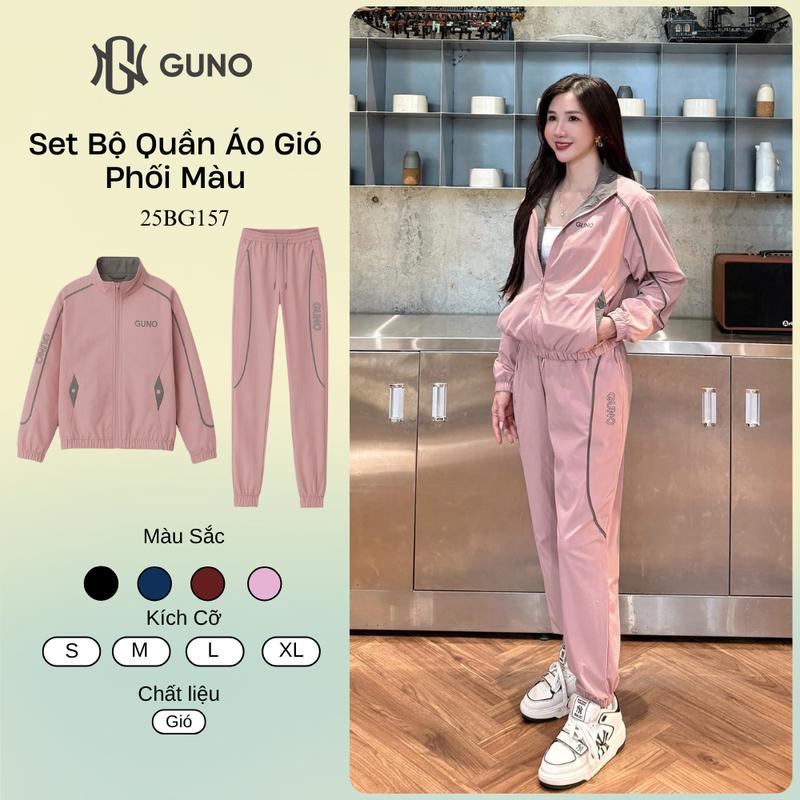 GUNO-Bộ quần áo gió NỮ GUNO 2 lớp kéo khóa sọc nhỏ logo dọc quần SP5|25BG157