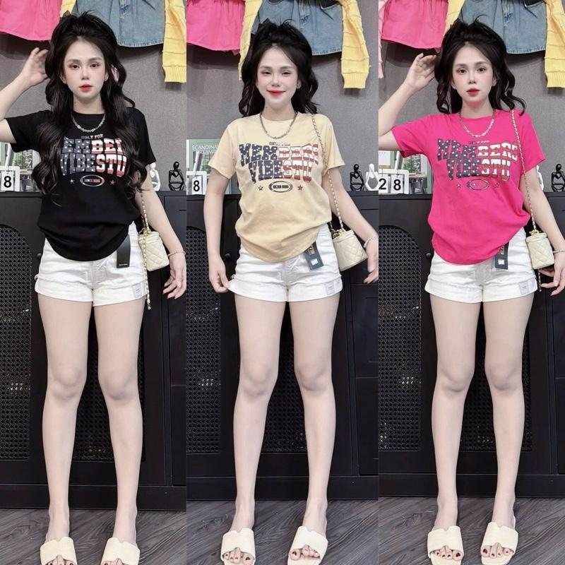  230_Áo thun nữ  FOM VỪA  chữ phối màu ép nổi Nữ 