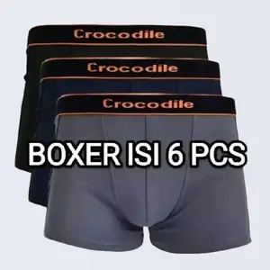 Celana Dalam Pria Crocodile 6Pcs CD Boxer ICE Silik Katun Hitam Quanttyy Karet Pendek - Dewasa Spandex XXL