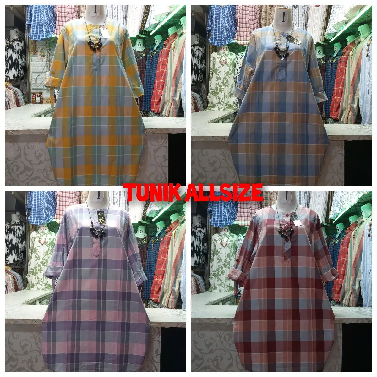 Tunik Oblong K3 // Tunik motif kotak  bahan Katun Lembut