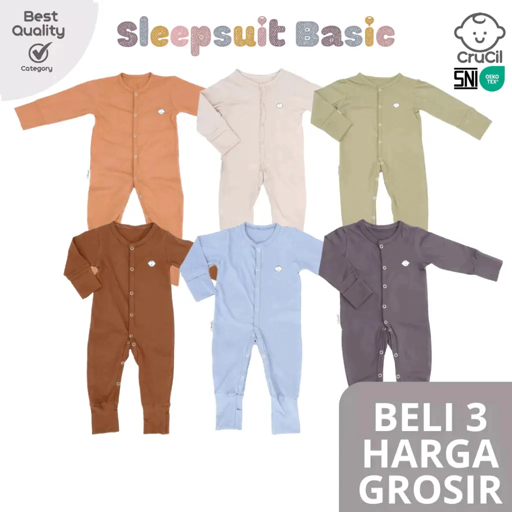 CruCil Sleepsuit Basic Bayi Boys (0m - 2y) - Baju Tidur Laki-Laki - Newborn Cotton Sleepsuit