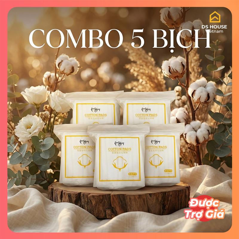 COMBO 5 BỊCH Bông Tẩy Trang Cotton Pads 222 Miếng Vuông Mềm Mịn Cho Mọi Loại Da Bông Tẩy Trang Mèo