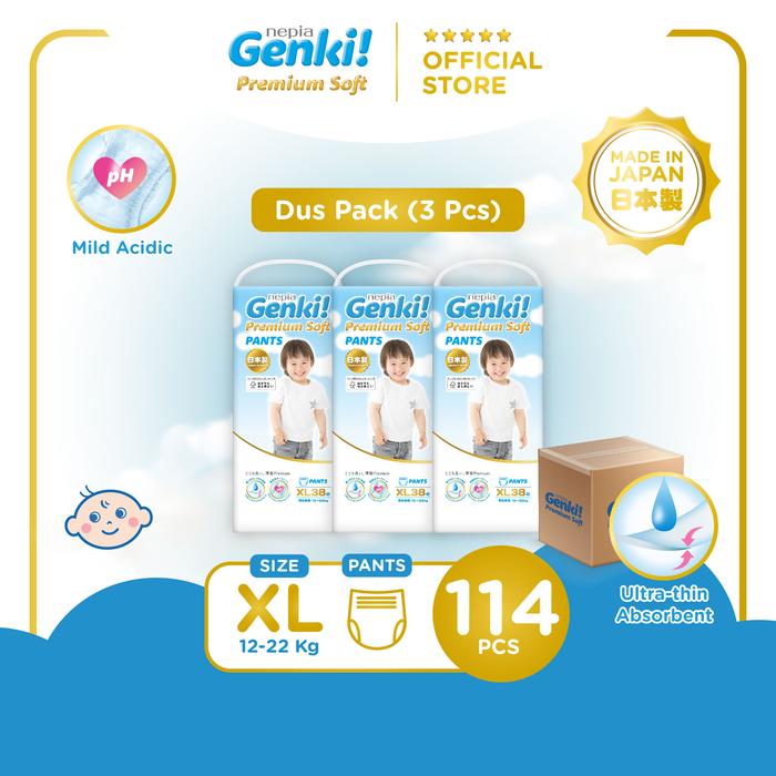 Gambar [Dus Pack] Nepia Genki Jumbo Popok Bayi Pants Popok Celana Bayi Diapers Premium Soft [12- 22 kg] Ukuran XL38 - 3 Pack dari Nepia Genki & Neppi Kota Administrasi Jakarta Utara Tokopedia