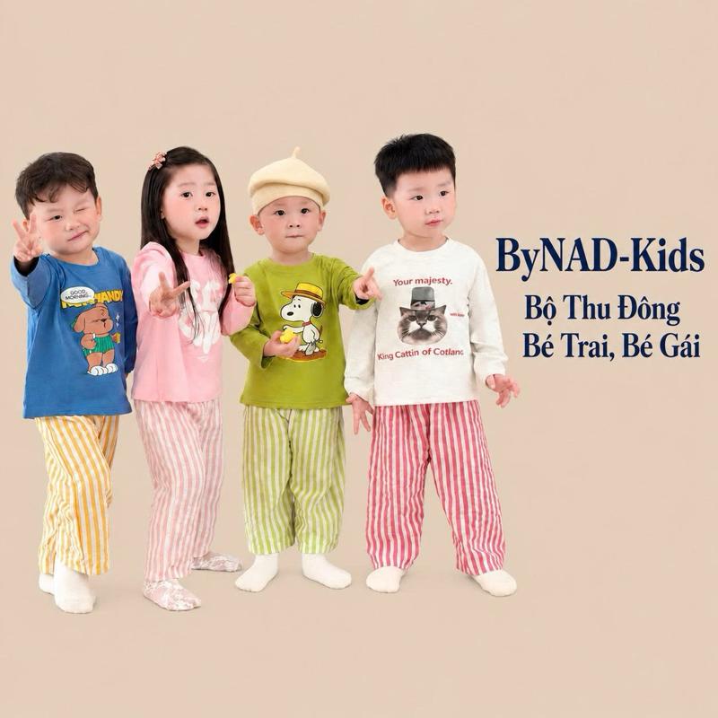 ByNAD-Kids Bộ Thu Đông Bé Trai Bé Gái Áo Thun Cotton In Hình Sâu Đáng Yêu Phù Hợp Cho Mùa Thu Đông