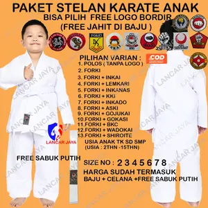 BAJU KARATE ANAK FREE LOGO(BEBAS PILIH)+SABUK PUTIH -1 STEL