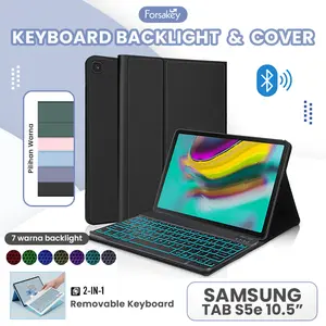 CASE + KEYBOARD BACKLIGHT untuk Tablet Samsung Tab S5e 10.5 inch " Wireless Bluetooth Blutooth Keybord Kibord Backlit Back Light Lit Lampu Soft Flip Case Casing Book Cover Sarung Kesing Slot Pencil Holder Warna Pastel A3355 A3356 A3354