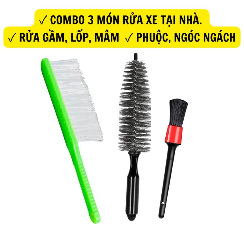 COMBO 3, Dụng Cụ Rửa Xe Tại Nhà, Rửa Xe Máy Xe Ô tô ( CỌ LAZANG 35CM + BÀN CHẢI CƯỚC + 1 CỌ )