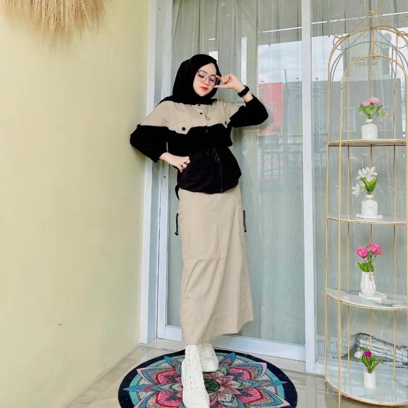 SETELAN ROK SERUT CARGO Vivie Lengan panjang Nyaman - Shop | Tokopedia