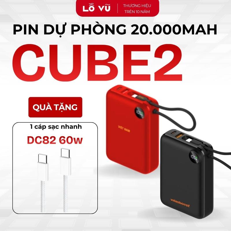LoVu Pin sạc dự phòng 20.000 mAh CUBE2 velasboost BẢN ĐẶC BIỆT, Sạc nhanh 22.5W, Tích hợp dây sạc type C - Phụ kiện điện thoại, Lỗ Vũ 1, vuabanlo, levu01
