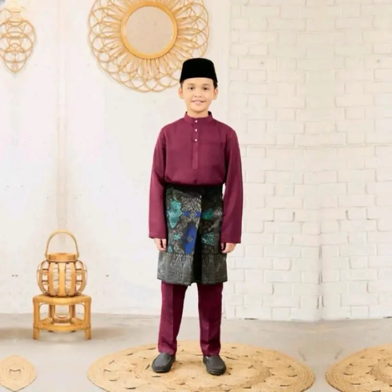 SETELAN Baju Melayu Anak Pria Teluk Belanga Muslim 5