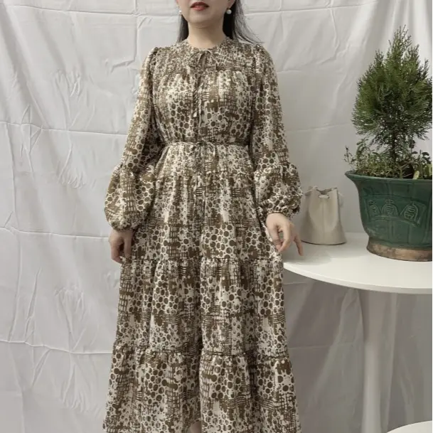 Gaun Satin Panjang Polkadot  Cetakan Macan Tutul Plus Longgar Dan Kasual Ukuran Gemuk Mm Slim Fit Dan Tipis Sifon Wanita Dress Korean 0
