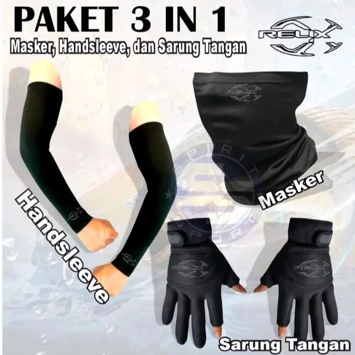 Paket Lengkap 3 in 1 isi Sarung Tangan Motor Masker Buff dan Handsleeve mancing 2