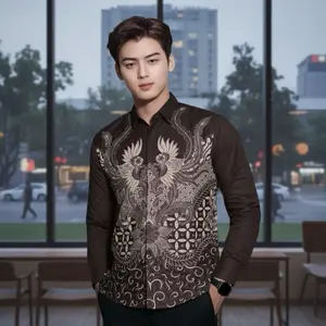 NISKALA MAHOGANI  Kemeja batik pria lengan panjang Furing full katun slimfit halus nyaman WARNA MAHOGANI Tebal SIZE m l xL xXL