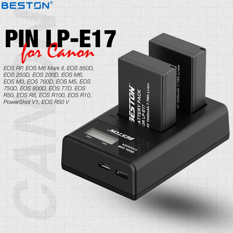 Bộ 2 Pin Canon LP-E17 + Sạc Đôi LP-E17 Beston Cho Canon 77D 750D 760D 800D…