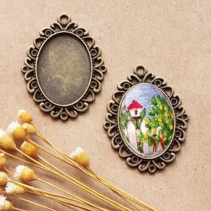 Cangkang Cameo Oval Fit 18x25MM Cabochon Bezel Bandul Charm CKG43