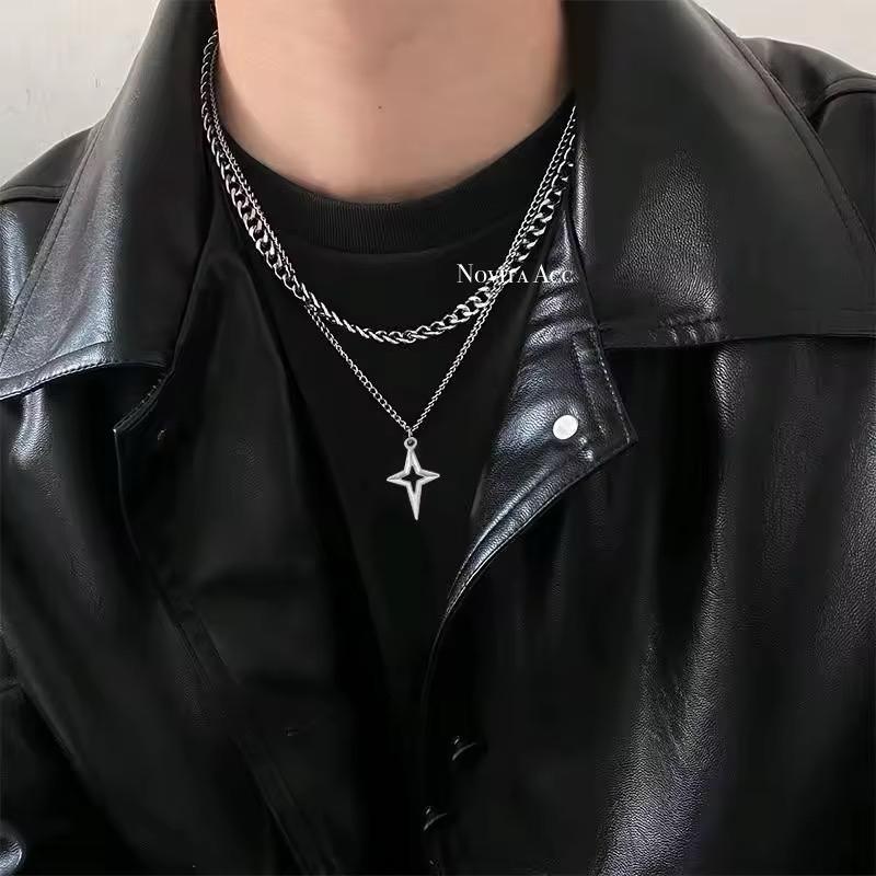 KALUNG TITANIUM PRIA RANTAI DOUBLE LAYER SILVER BINTANG SMALL SKENA ANTIKARAT TERBARU ELEGAN Liontin 0