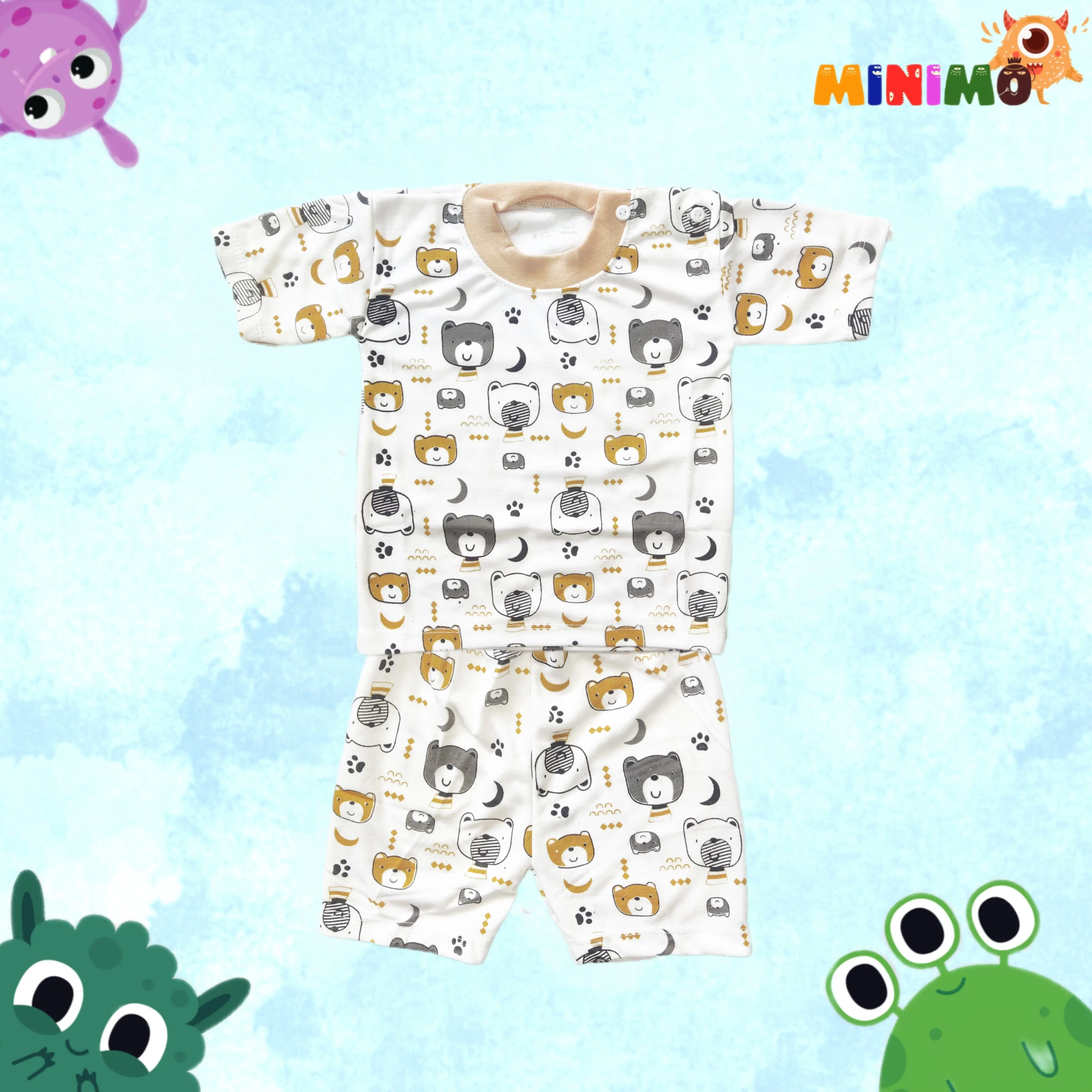 BAJU BAYI 0 - 6 BULAN KANCING BAHU | BAJU TIDUR BAYI MOTIF BERUANG| BAJU TIDUR ANAK| BAJU TIDUR BAYI MOTIF BERUANG