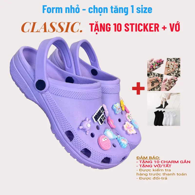 Dép clog classic [TẶNG VỚ +10 cham gắn dép]  quai ngang nam nữ đế 3cm đúc nguyên khối chống trơn trượt êm nhẹ 2