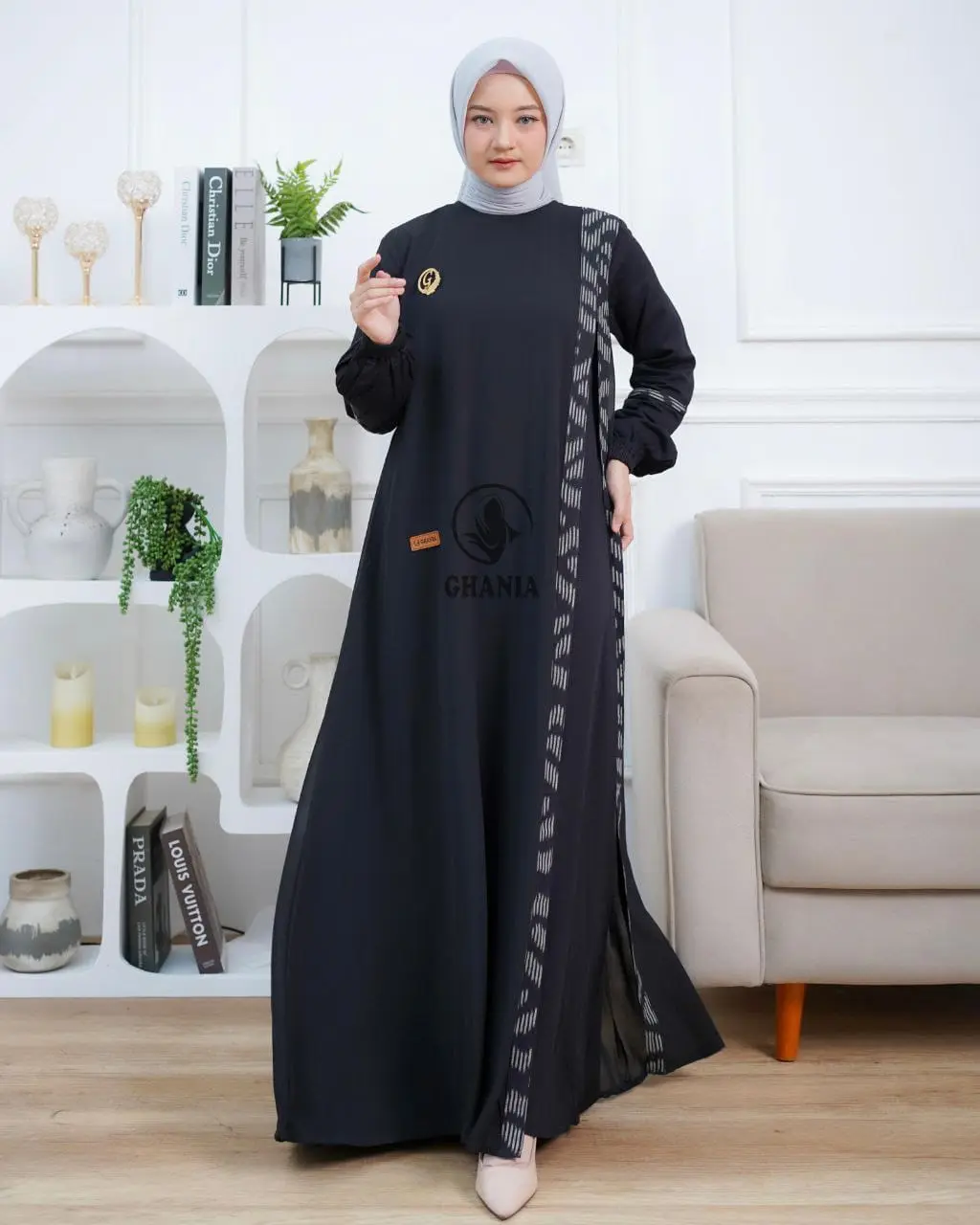 Ghania Gamis Syeza Hitam Best Seller Dress Ghania 2025 Wanita