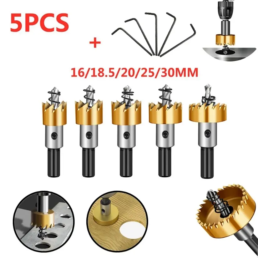 5 Pack High Speed Steel HSS Drill Bit Hole Saw Set Stainless Steel Carbide Metal Alloy Kit Hardware Tool mata  drill  serbaguna