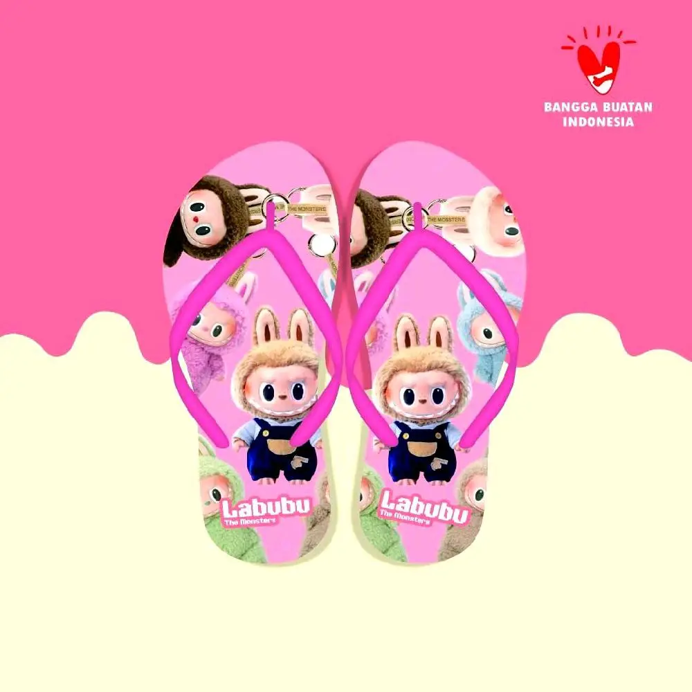sandal jepit motif labubu viral terbaru terlaris kekinian.sandal jepit anak perempuan Fashion