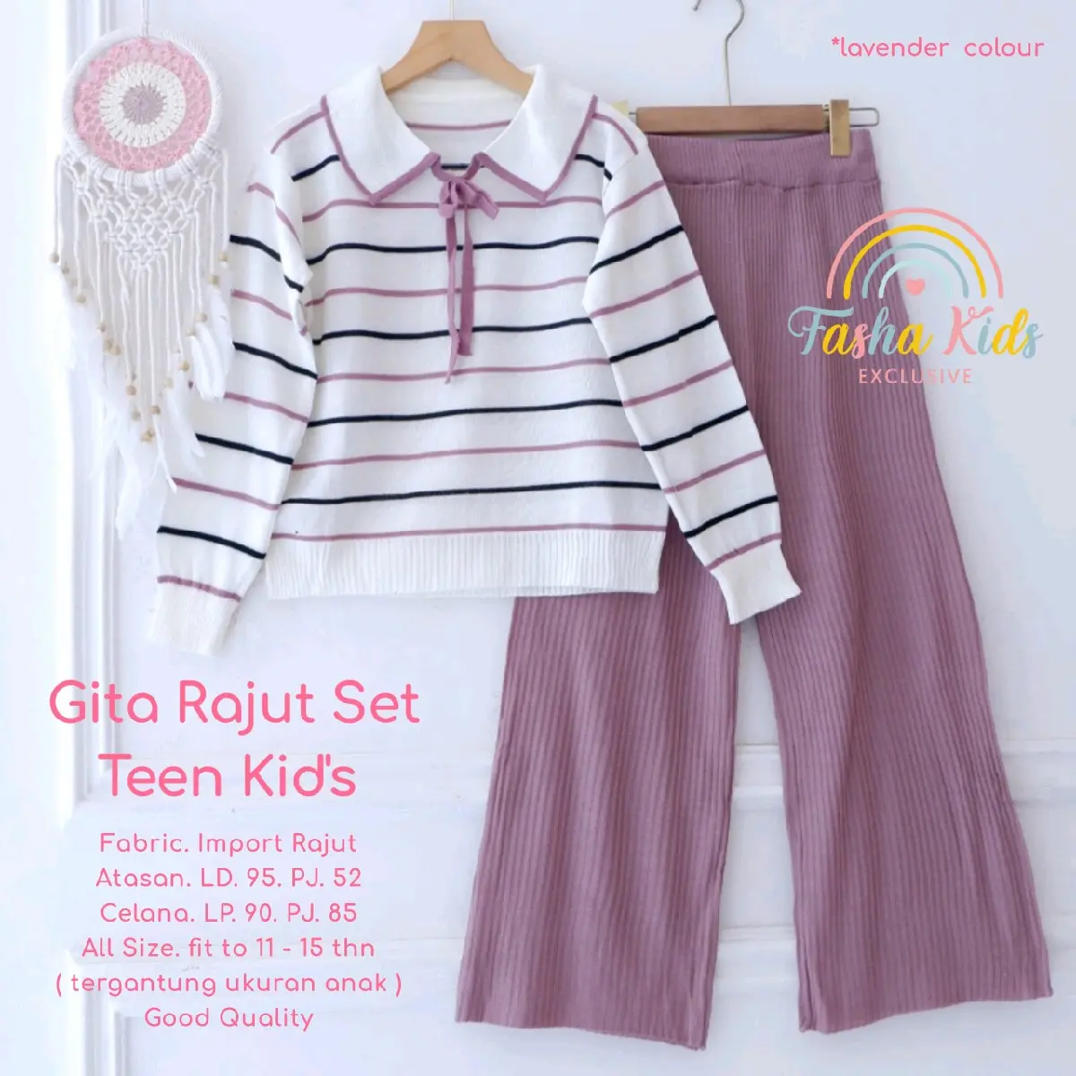 Gita set setelan rajut salur anak remaja 10-13 tahun