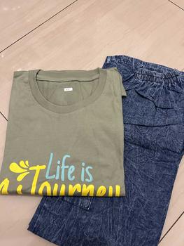 Product Review of Anzaini Baju Setelan Jeans Wanita Jumbo Dewasa Atasan Kaos Combed 24s, Bawahan Celana Jeans Kulot Cargo Panjang Motif Sablon Adem dan Nyaman from L**A 0