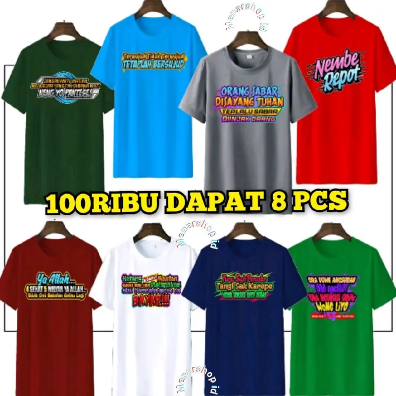 Paket 100rb 8 motif kata-kata keren Kaos kata-kata lokal Baju Oblong Atasan Dewasa Lengan  Pendek 0