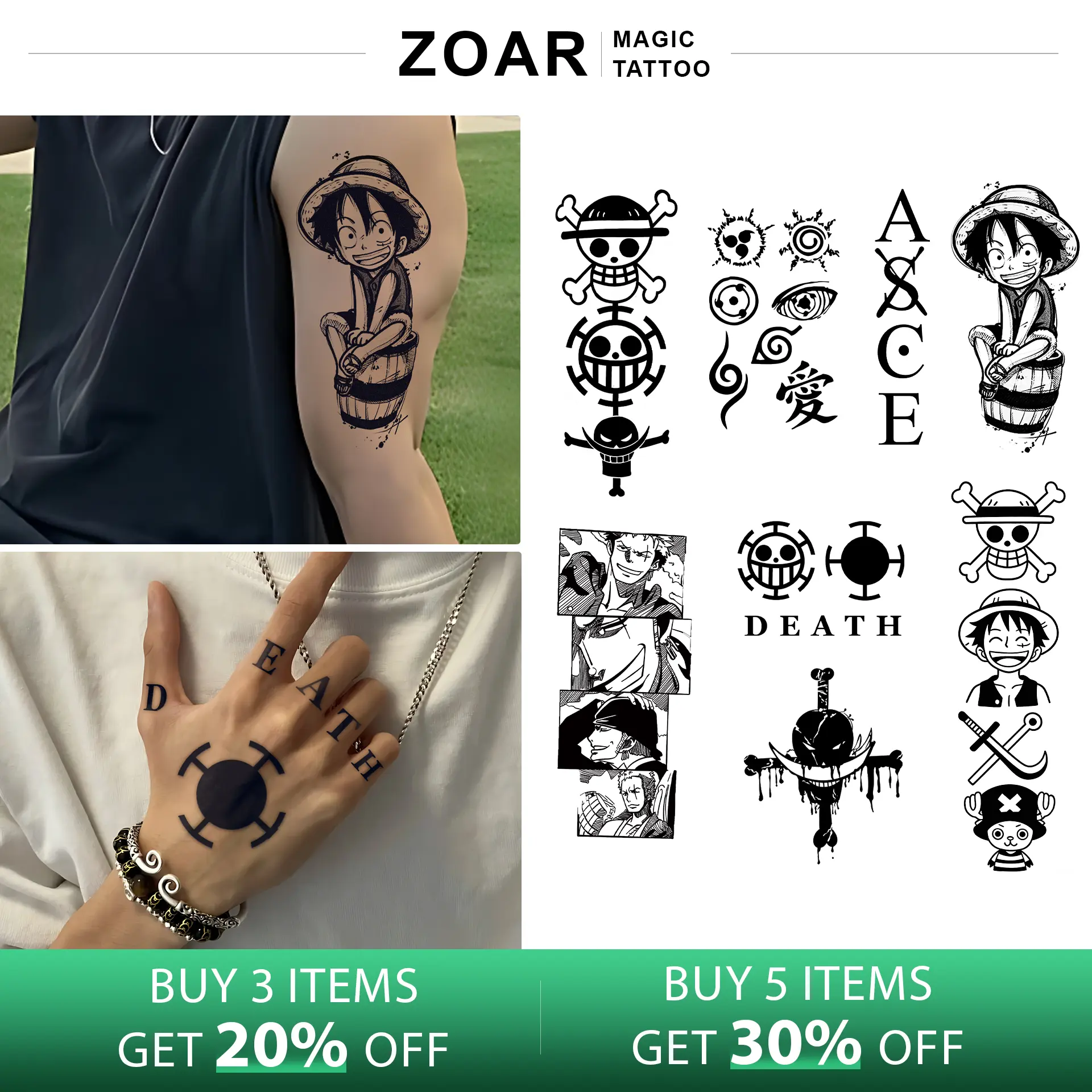 ZOAR-Y39 Stiker Tato Temporary Semi Permanen  【Grup Anime】Tahan lama Tattoo menempel dekorasi seni untuk pria dan wanita