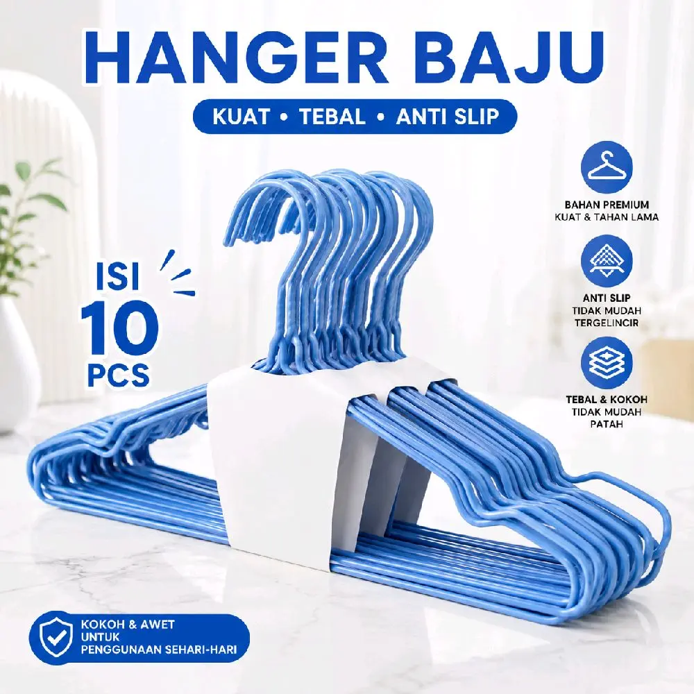 Hanger Warna BIRU paket 30 pcs gantungan baju murah Anti Karat kawat kuat pakaian syal titanium