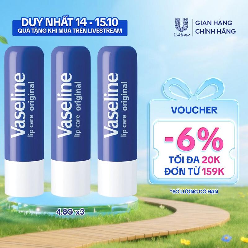 Combo 3 son dưỡng môi Vaseline Lip Care 4.8g (tùy chọn)