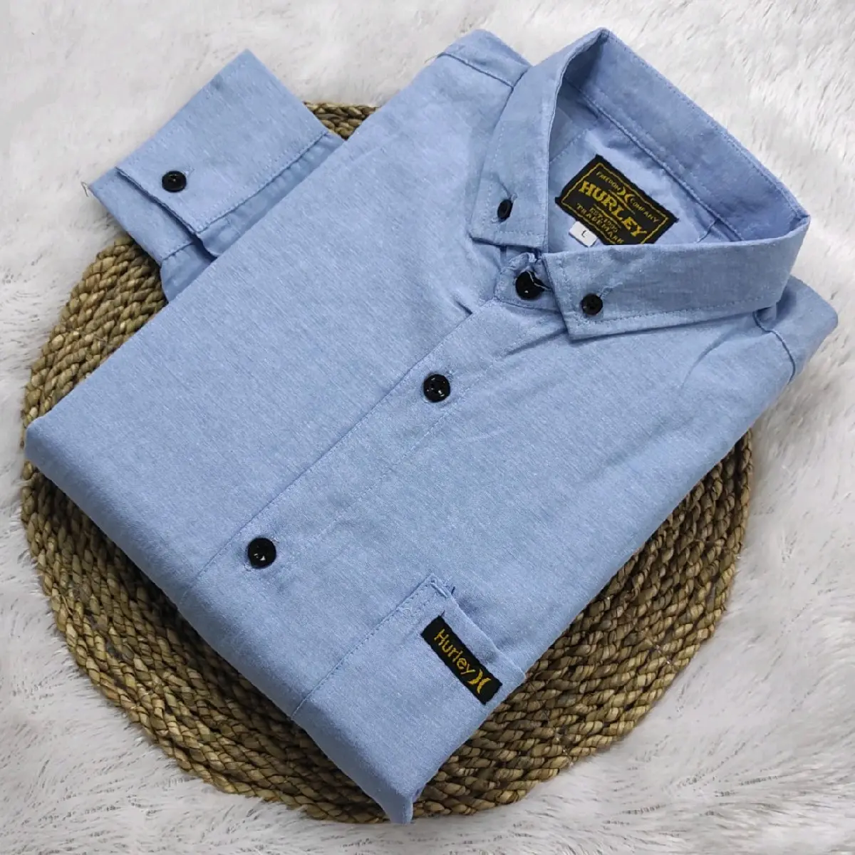 Kemeja polos pria biru muda tangan panjang Polos Casual Formal Pendek Harian Nyaman Katun Jeans