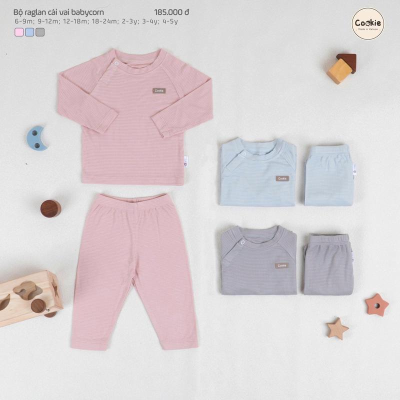 Bộ Quần Áo Dài Tay Cookie Raglan Cài Vai Babycorn Cho Bé Size 6 Tháng Đến 5 Tuổi Chất Babycorn Hạt Ngô