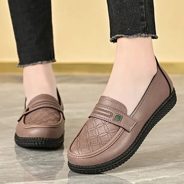 Sepatu Wanita Flat Shoes Wanita Kulit Korea Kulit Asli Fashion Terbaru Sepatu Kantor Elegan Nyaman Bernapas Ringan Kasual Karet 0