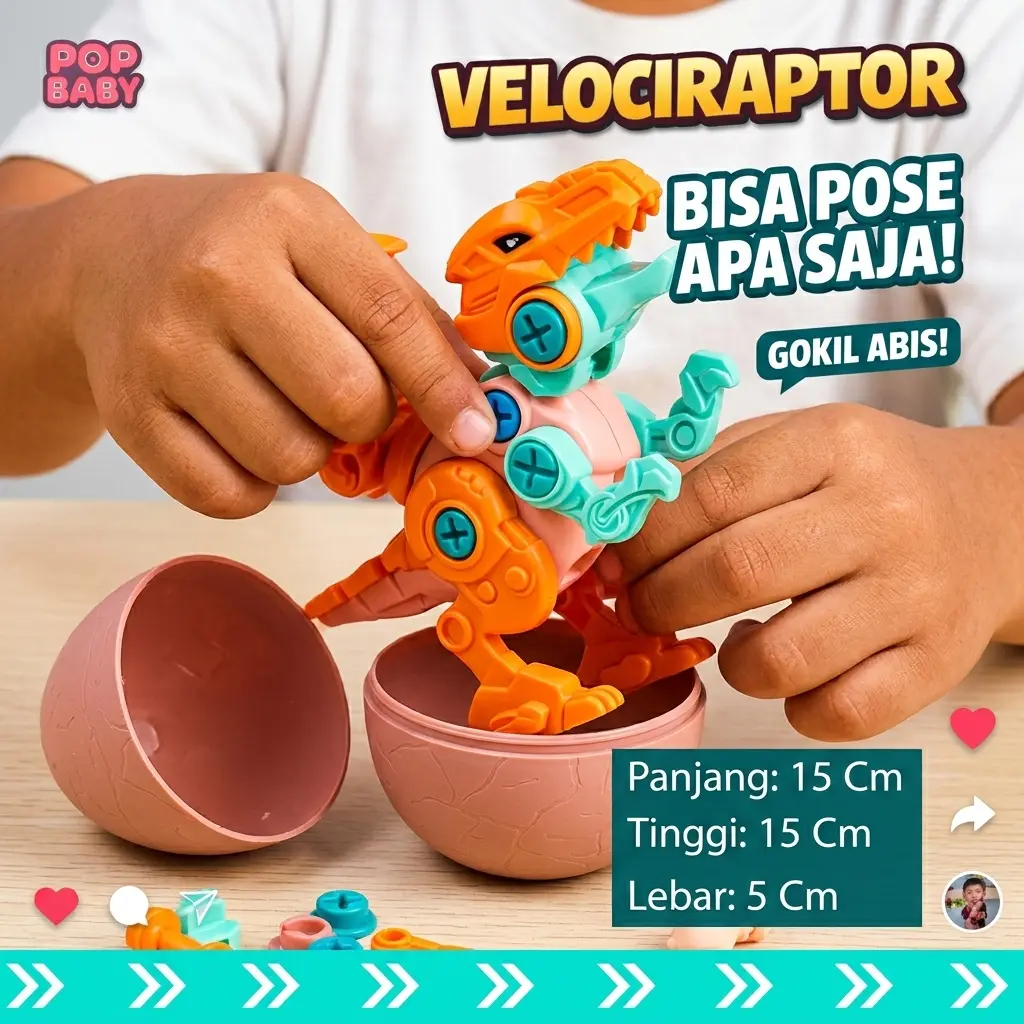 POPBABY Mainan Edukasi Anak Telur Dinosaurus DIY Bongkar Pasang Rakitan Dino Viral