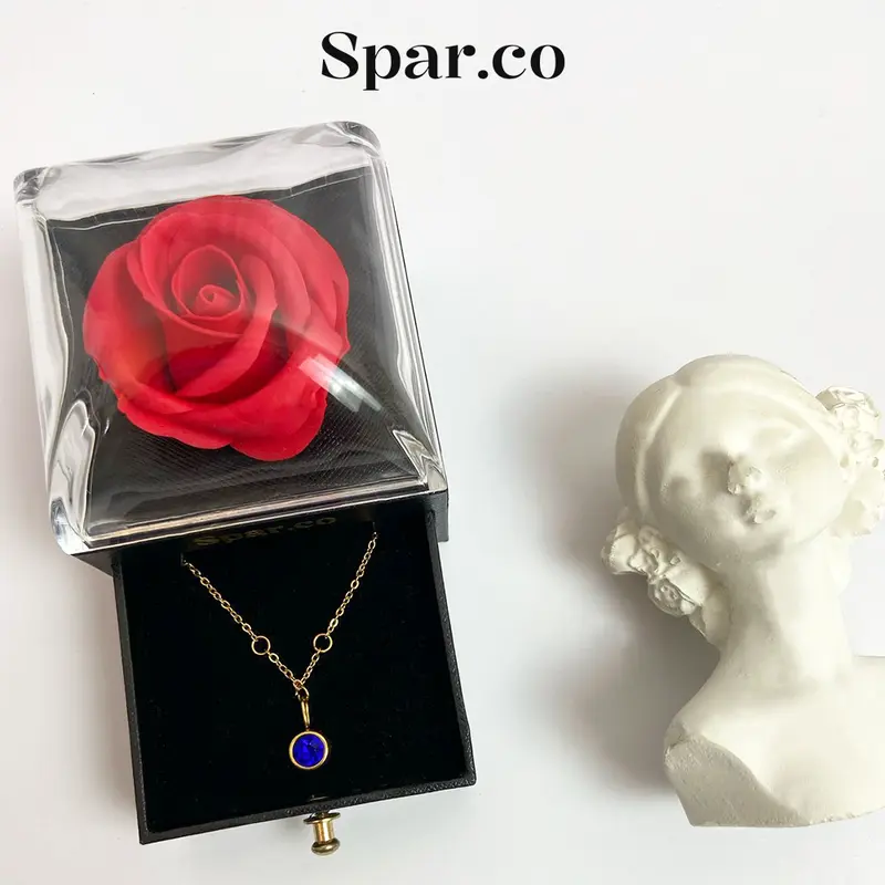 Spar.co DIY Custom 1 Rounded Birth Stone Charm Necklace - Kalung Rantai Titanium Emas Custom DIY Perhiasan Dengan 1  liontin Charm Bulan Kelahiran SP-AB1-003 4