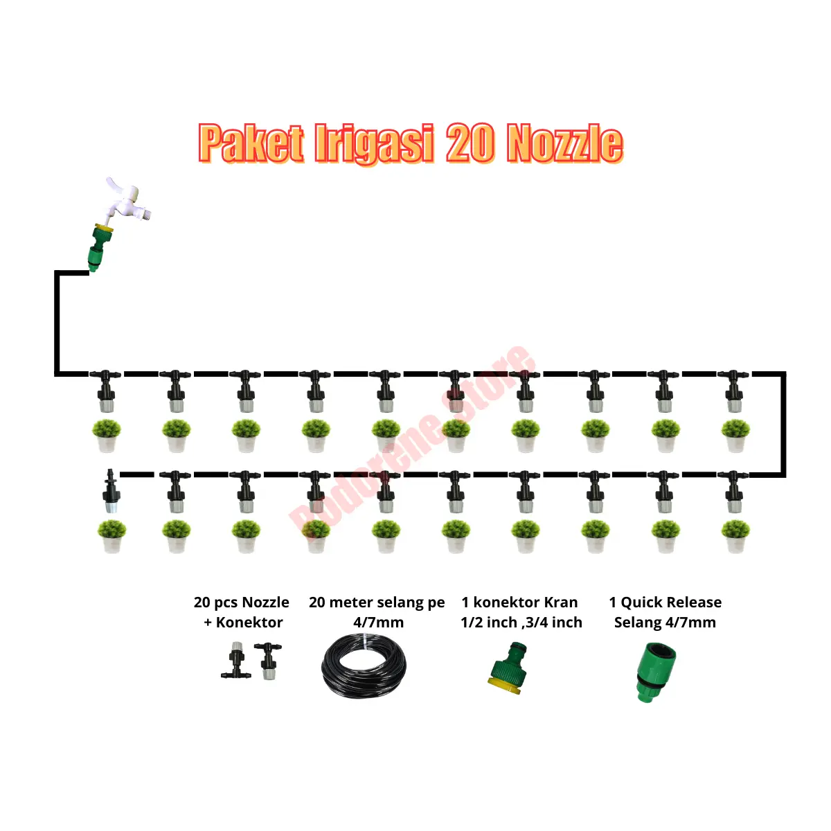 Paket Irigasi 20 Nozzle Penyiraman Tanaman Otomatis 20 titik