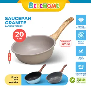 [READY] BEBEHOME CREAM Sauce Pan 20 cm - Coating Black Granite Anti Lengket dengan Handle Bakelite Anti Leleh dan Anti Panas