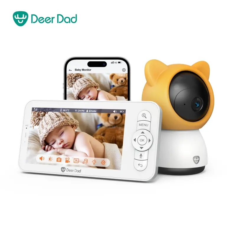 Deer Dad Baby Monitor Dual Mode Connection Wireless Smart Baby Monitor Camera 1080p HD Night Vision Two-way Call Temperature Sensor Children's Music