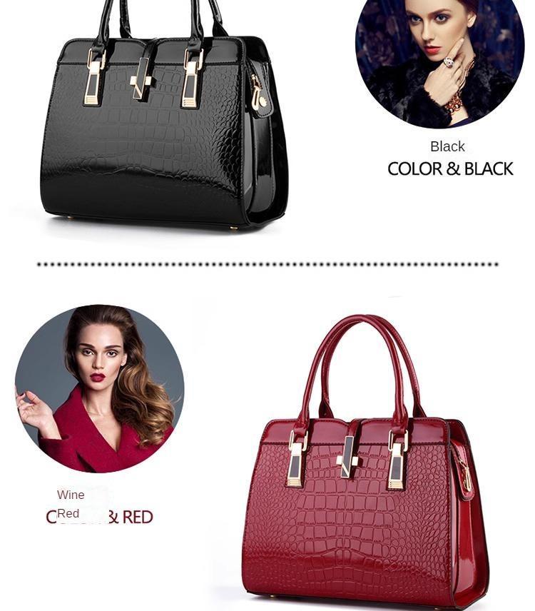 Product Introduction of Women's bag 2023 new spring and summer patent leather light-faced styling bag shoulder messenger bag Japanese and Korean version of the crocodile handbag 6