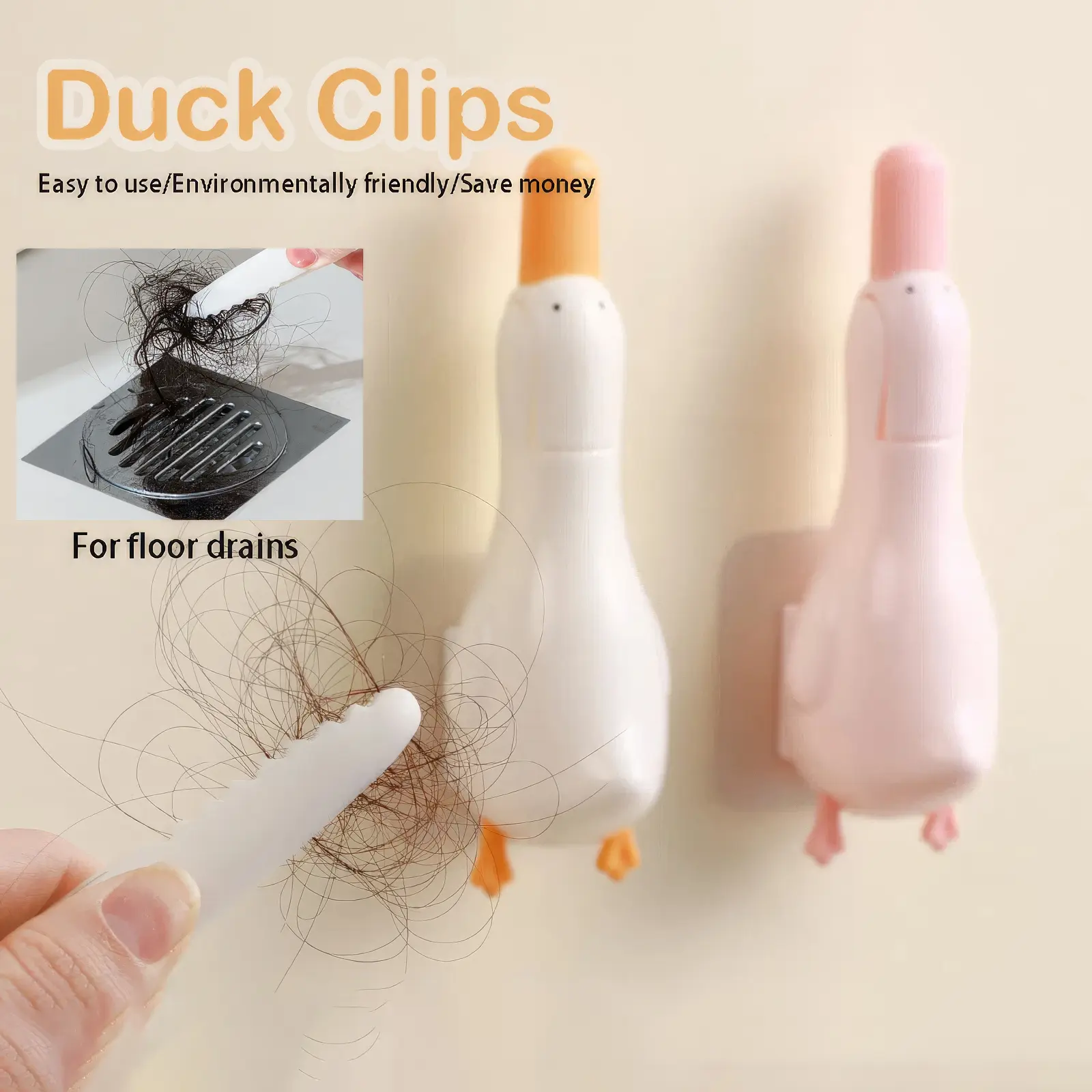 Hair Cleaning Tool For Bathroom, Cartoon Duck Hair Clips Wall-mounted, Garbage Clip, Hair Cleaning Shovel Bathroom Sink Tweezers, Stable Tweezers Sweep Mop Cleaning Clip Cleaner Tools For Kitchen Home