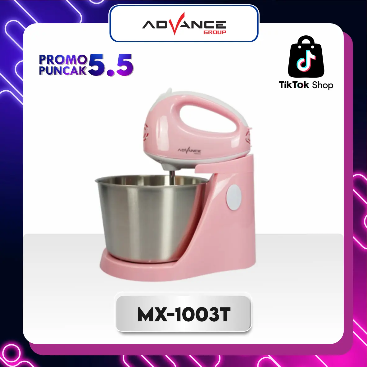 ADVANCE 2in1 Stand Mixer Stainless 2L Pengocok Telur Mesin Listrik Roti 5Kecepatan Pengaduk MX1003T Dapat Dilepas
