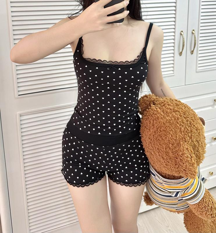 có bigsize Set bộ gồm Áo 2 dây và quần lưng cao mặc ngủ thun tăm co giãn mềm mát Women