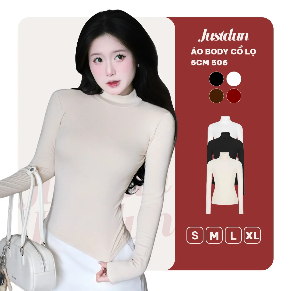 [DEAL XẢ KHO] Áo Thun Nữ Ôm Body Tay Dài, Cổ Cao 5 Phân JUSTDUN 506 - Chất Cotton Mịn Cao Cấp, Co Giãn 4 Chiều | BigBuy360 - bigbuy360.vn