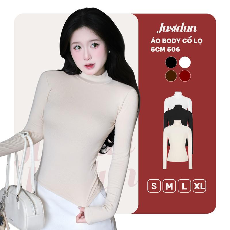 Áo Thun Nữ Ôm Body Tay Dài Cổ Cao 5 Phân JUSTDUN 506 - Chất Cotton Mịn Cao Cấp Co Giãn 4 Chiều