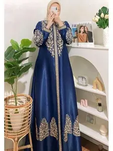 Gamis Pesta Motif Bordir Mewah Elegan Bahan Kristal Berkualitas Fashion Wanita Cocok untuk Pernikahan dan lebaran