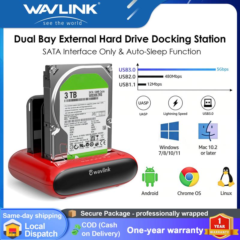 WAVLINK Đế cắm ổ cứng ngoài hai khe, cổng USB 3.0 sang SATA I/II/III dành cho ổ…